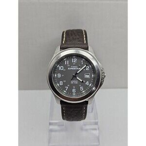 Timex Expedition Indiglo WR50M Date Field Watch Quartz New Battery Leather Strap